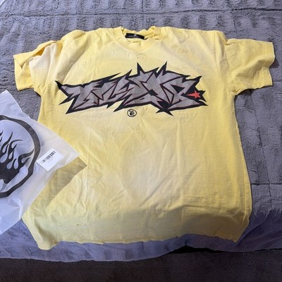 New Hellstar Crack Logo Tee Yellow - Size Medium - 100% Authentic