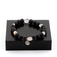 Armband Rosenquarz Aus Brasilien + Lavaperlen 8 Mm. Hergestellt In Frankreich.