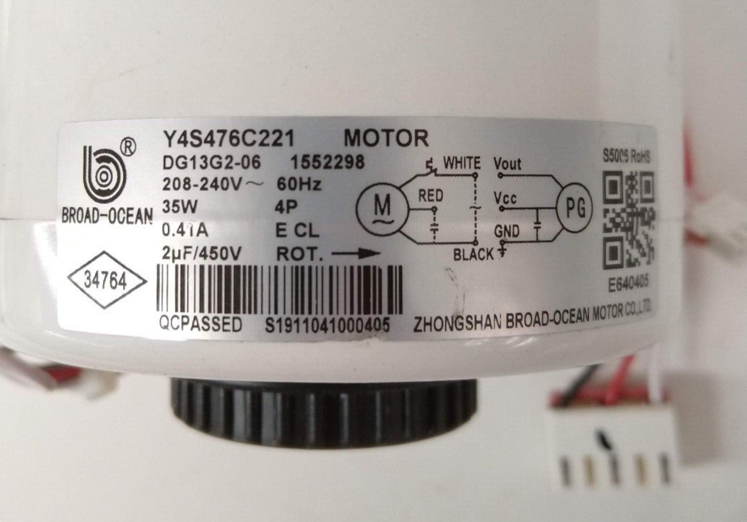 Zhongshan Broad Ocean Y4S476C221 Motor DG13G2 06 208 240V 35W | eBay 