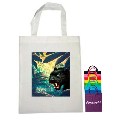 MAUS-DESIGN Panther Stoffbeutel mit Namen personalisiert | Tasche 9 Farben | Stofftasche