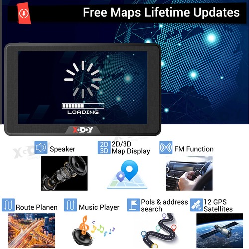 XGODY 7'' Car Auto LCD Navigation Truck GPS Navigator Sat Nav Lifetime Map MP3 - Picture 2 of 13