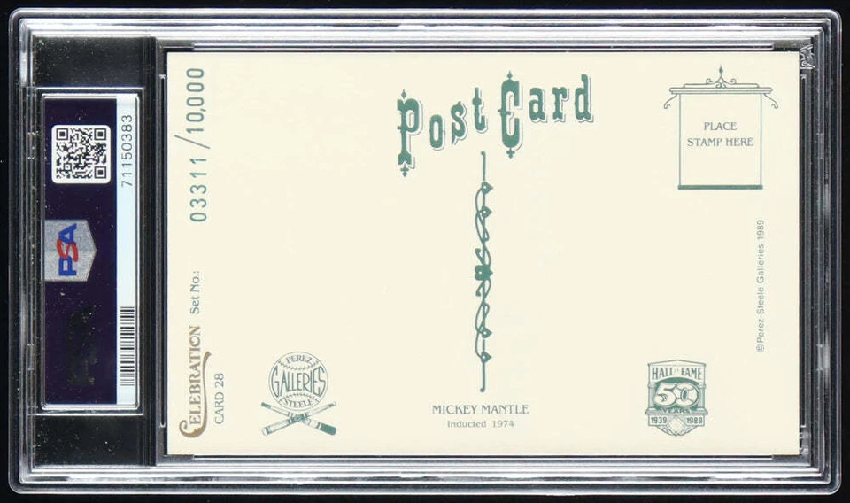 Mickey Mantle Signed 1989 Perez-Steele Celebration Postcards #28 (PSA 10 | Autog - Image 2 of 2