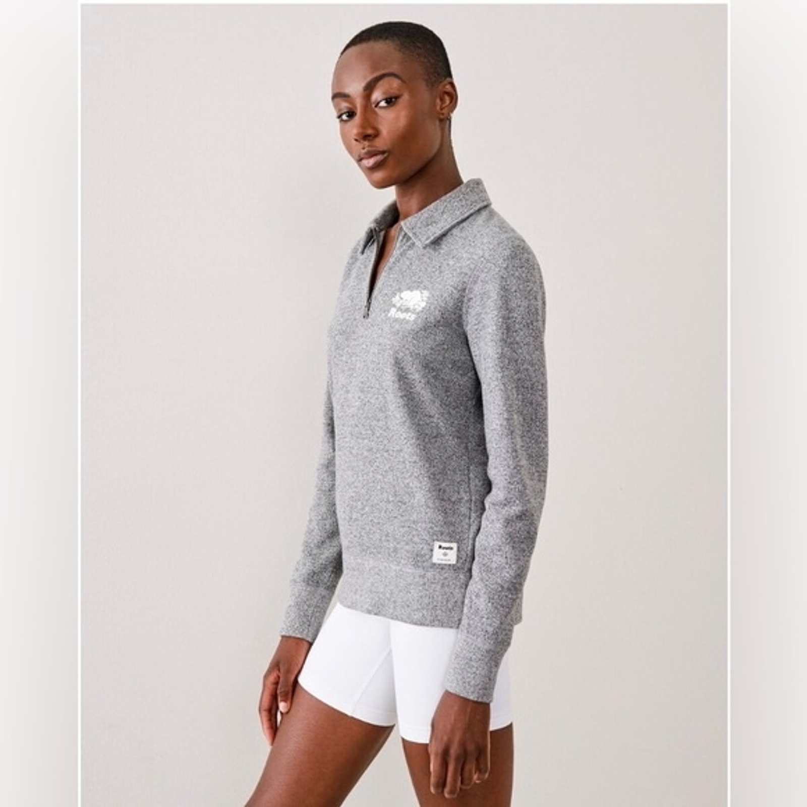 Roots Gray Original Zip Polo Pullover Sweatshirt … - image 2