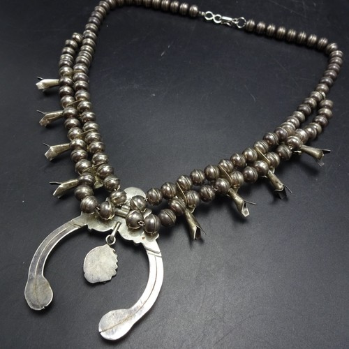 Navajo C. HALEY Sterling Silver TURQUOISE Squash Blossom NECKLACE Small Size 65g - Picture 7 of 13