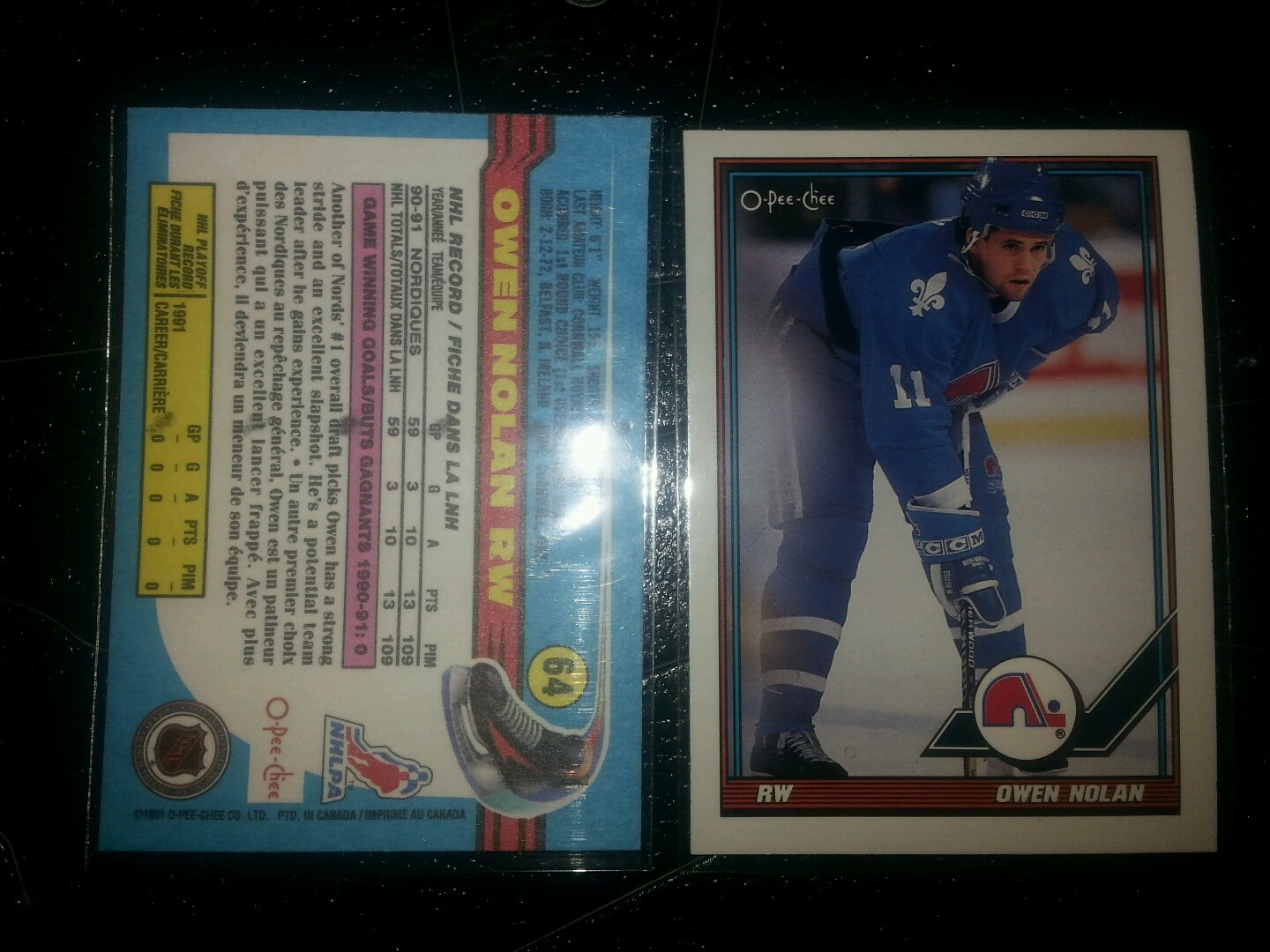 1991-92 O-Pee-Chee hockey #64 Owen Nolan, Nordiques RC