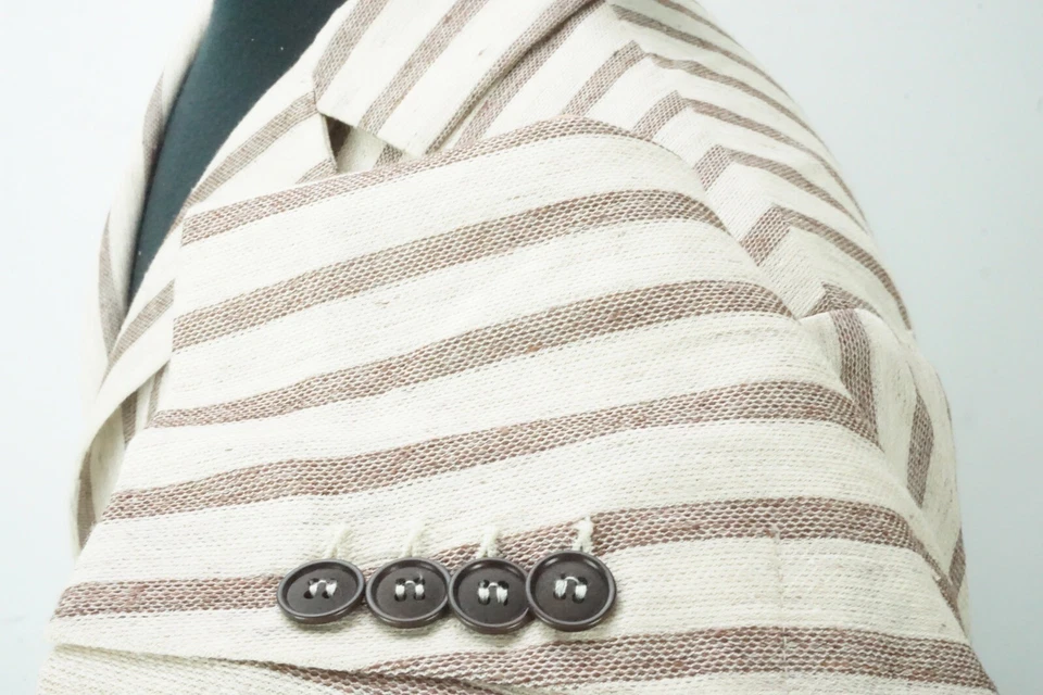 Giorgio Armani Black Label Brown Striped Linen Blend Sport Coat Jacket Sz 48 NEW - Image 3 of 4