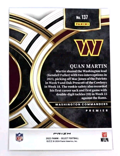 2023 Panini Select Premier Quan Martin Silver Prizm Rookie #137 - Bild 2 von 2