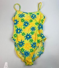 Vintage Cherokee Swimsuit Sz 12 One Piece Pinup Floral Bright USA Yellow Modest