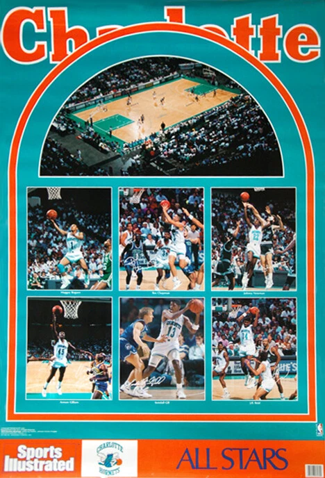SPORTS POSTER WAREHOUSE CHARLOTTE HORNETS 1990 Sports Illustrated SI 23x35 POSTER Rex Chapman, Reid +++