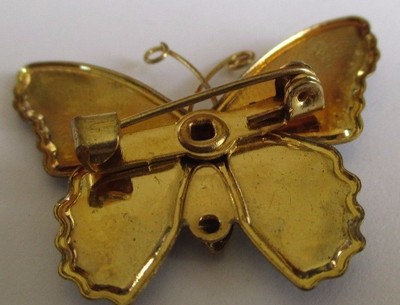 Broche Papillon Feuille émail Couleur Sous Résine Dorée - Vintage - État Impeccable