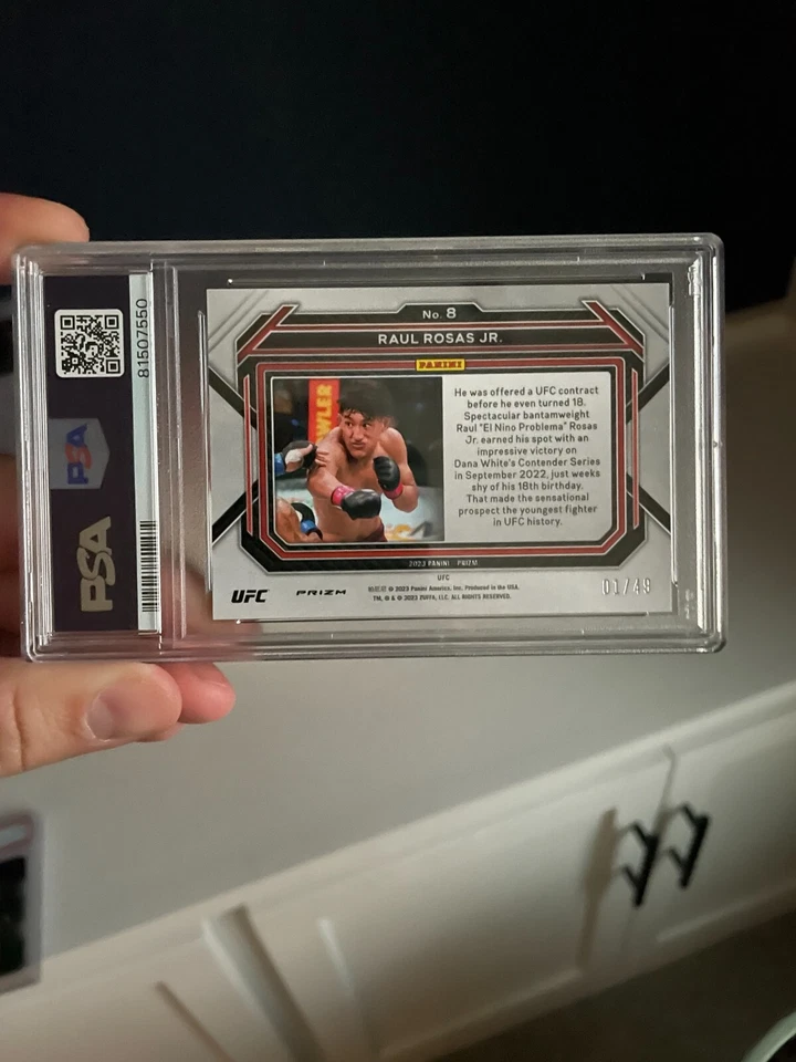 Raul Rosas Jr. Rookie Teal Prizm /49 - 2023 Panini Prizm UFC #8 - PSA 10 GM - Image 4 of 4