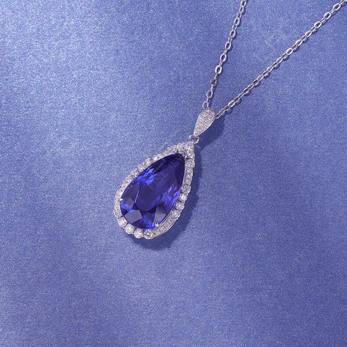 New Waterdrop Cut Ocean Blue Topaz Women Jewelry Gifts Silver Necklace Pendant - Picture 6 of 6