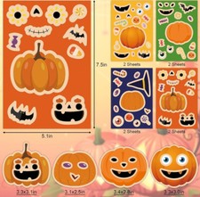 24 Sheets Halloween Make-A-Face Stickers for Kids Pumpkin Ghost Skeleton NEW