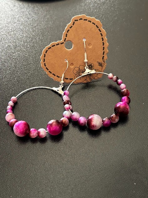 Stylish Hoop Earrings with Pink Beads for a Trendy and Elegant Look