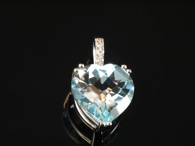 585 Weissgold kleiner Herz Diamant und Blautopas Anhänger 14 x 8 mm - Bild 1 von 3