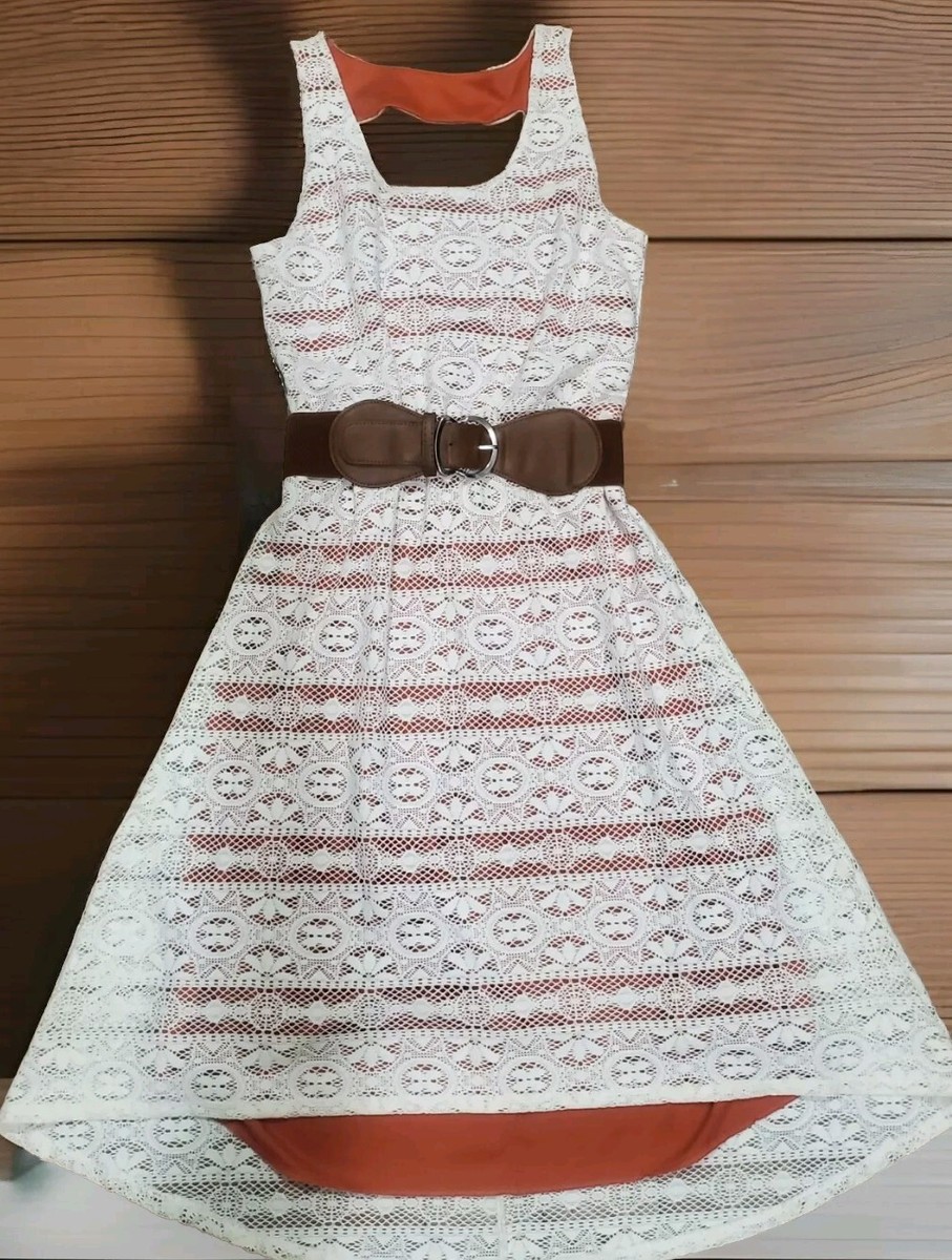 MAURiCES Hi LOW CROCHET LACE EYELiT OVERLAY LiNED BELTED SLEEVELESS DRESS S  NWT | eBay