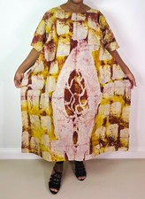 African Print Ankara Yellow Multicolor Cotton Tie-dye Midi Dress