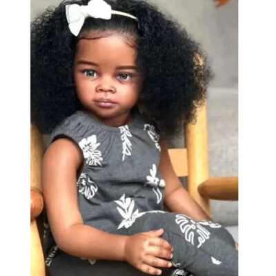 32" Reborn Baby Doll Girl Artist Finished Doll Lifelike Toddler Black Curly Hair