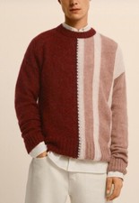 Zara Sweater Mens Sz M Wool Blend Long Sleeve Crew Neck Striped Red-beige-brown
