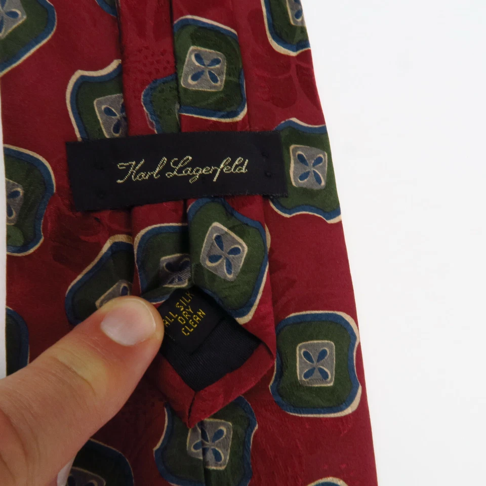 Karl Lagerfeld Mens Neck Tie Red Green Floral 58"x3.75" Foulard Pattern - Image 3 of 4