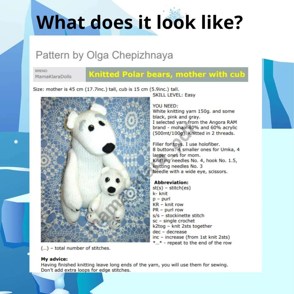 Toy knitting pattern Polar bears plush, mother with cub, Christmas Decor - Image 3 of 4