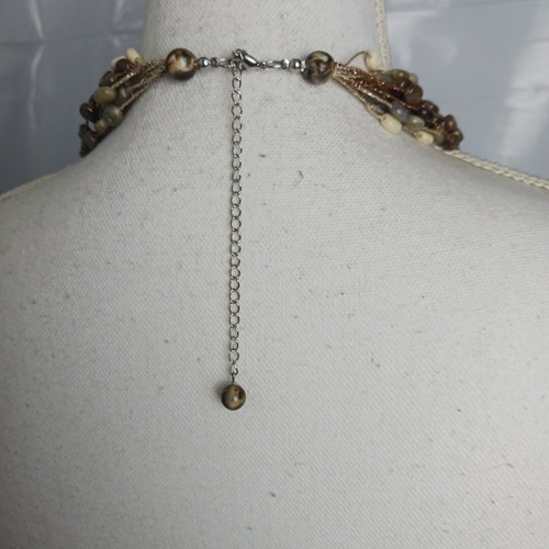 Layered Statement Necklace Multi Ivory Green Earth Tone Beaded Boho Wear To Work - Picture 11 of 11