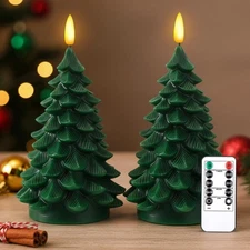 2 Pack 8" Large Christmas Tree Flameless Candle with Remote Timer, Large Real...