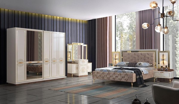 Schlafzimmer Set Bett 2X Nachttisch Kleiderschrank 5Tlg Design Modern-image
