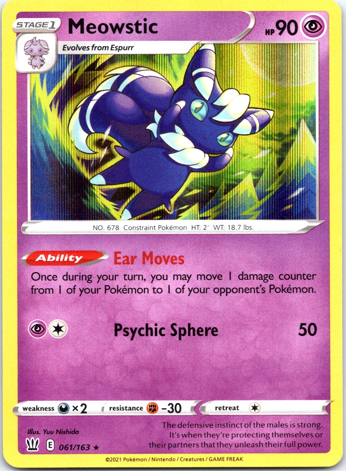 Pokemon TCG Meowstic 061/163 SWSH05: Battle Styles Holo Rare English NM