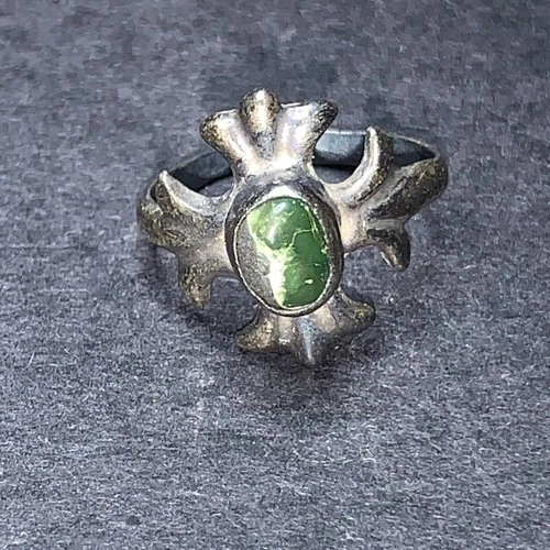 STERLING SILVER 925 Lot Ring S51 Sz 5 Vintage Celtic Cross Green Turquoise Love