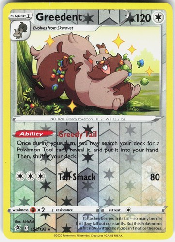 Greedent 152/192 Rare Rebel Clash Pokemon Reverse Holo Lightly Played