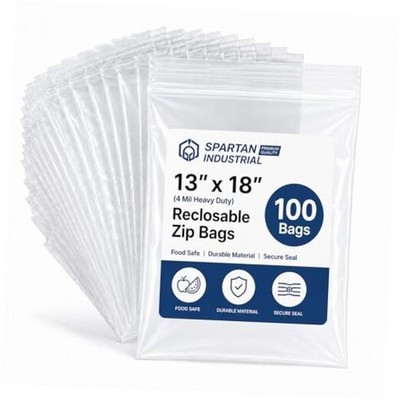 - 13  X 18  (100 Count) 4 Mil Thick Clear Reclosable Zip Plastic 13'' X 18''