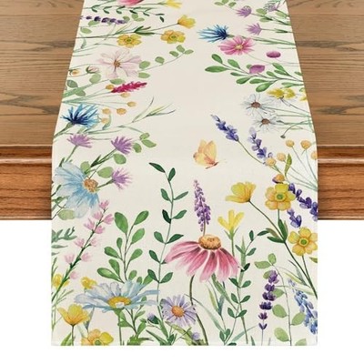  Daisy Eucalyptus Lavender Floral Leaves Summer 13'' x 72'', Table Runner Beige
