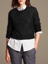 Banana Republic Sheer Mohair Blend Sweater Ribbed Knit Women’s M Black Capsule