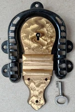 ANTIQUE EAGLE NOS Brass TRUNK LOCK & KEY,  RARE Vintage Chest Hardware Parts