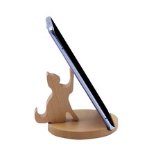Cute Cat Cellphone Stand Holder Wooden Smartphone Desk Mount Animal Ornament