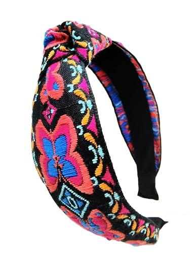 Boho Butterfly Headband Non-Slip Pink Embroidery Hair Accessory