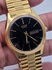 Citizen CQ Gold-Tone Black Dial 36mm Vintage Watch Day/Date - 1100-S63812
