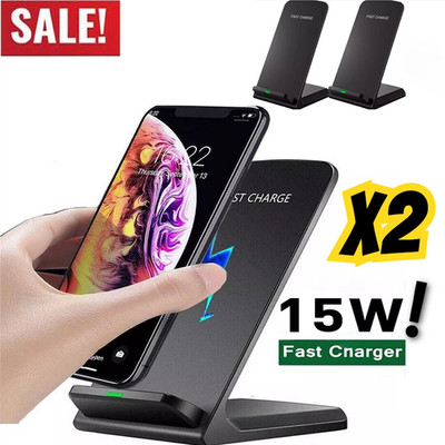 2 Pack Fast Wireless Charging Dock Stand Holder for Apple iPhone Samsung Galaxy