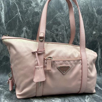 PRADA Triangle Logo Tote Bag Nylon Leder Pink Charm Authentic