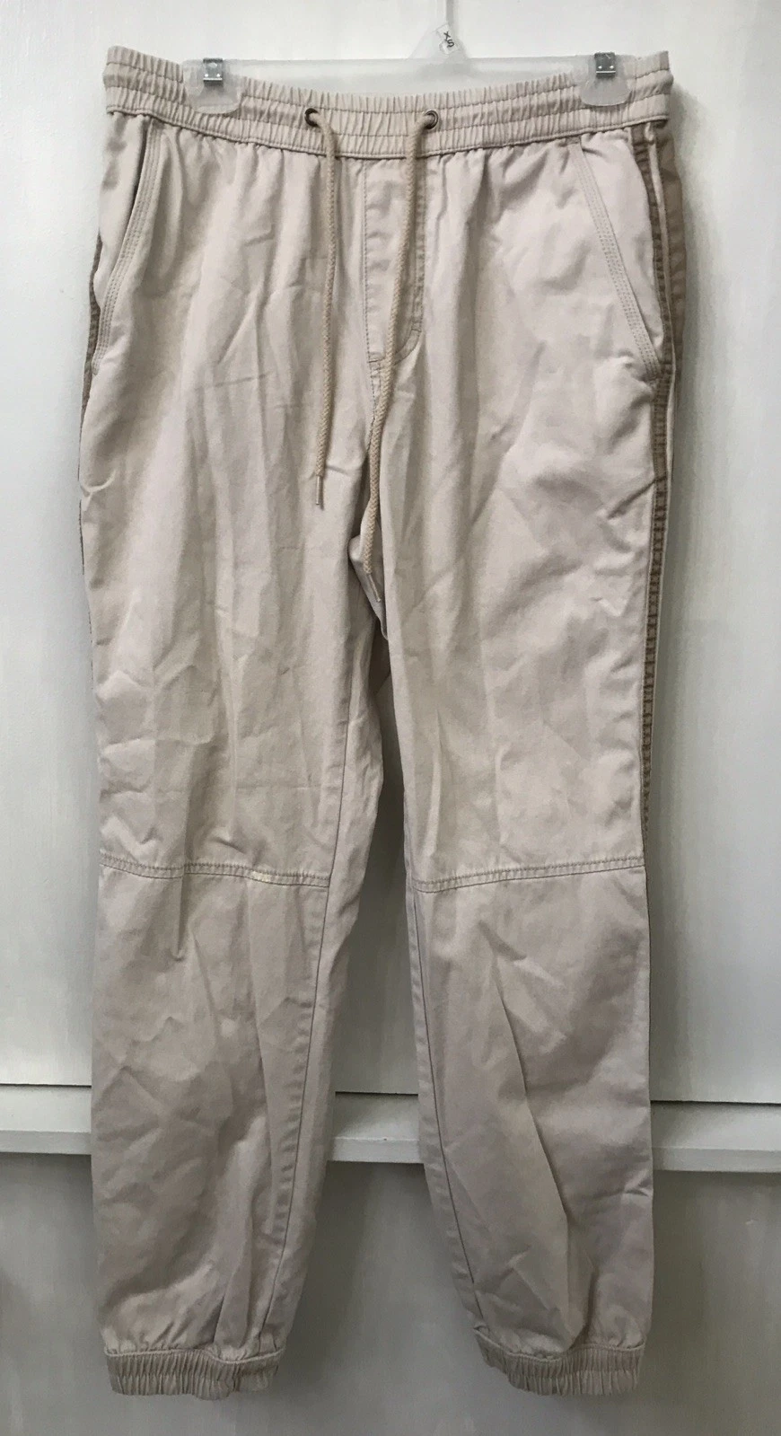 American Rag Mens Drawstring Jogger Pants Beige Relaxed Pull On High Rise Size S