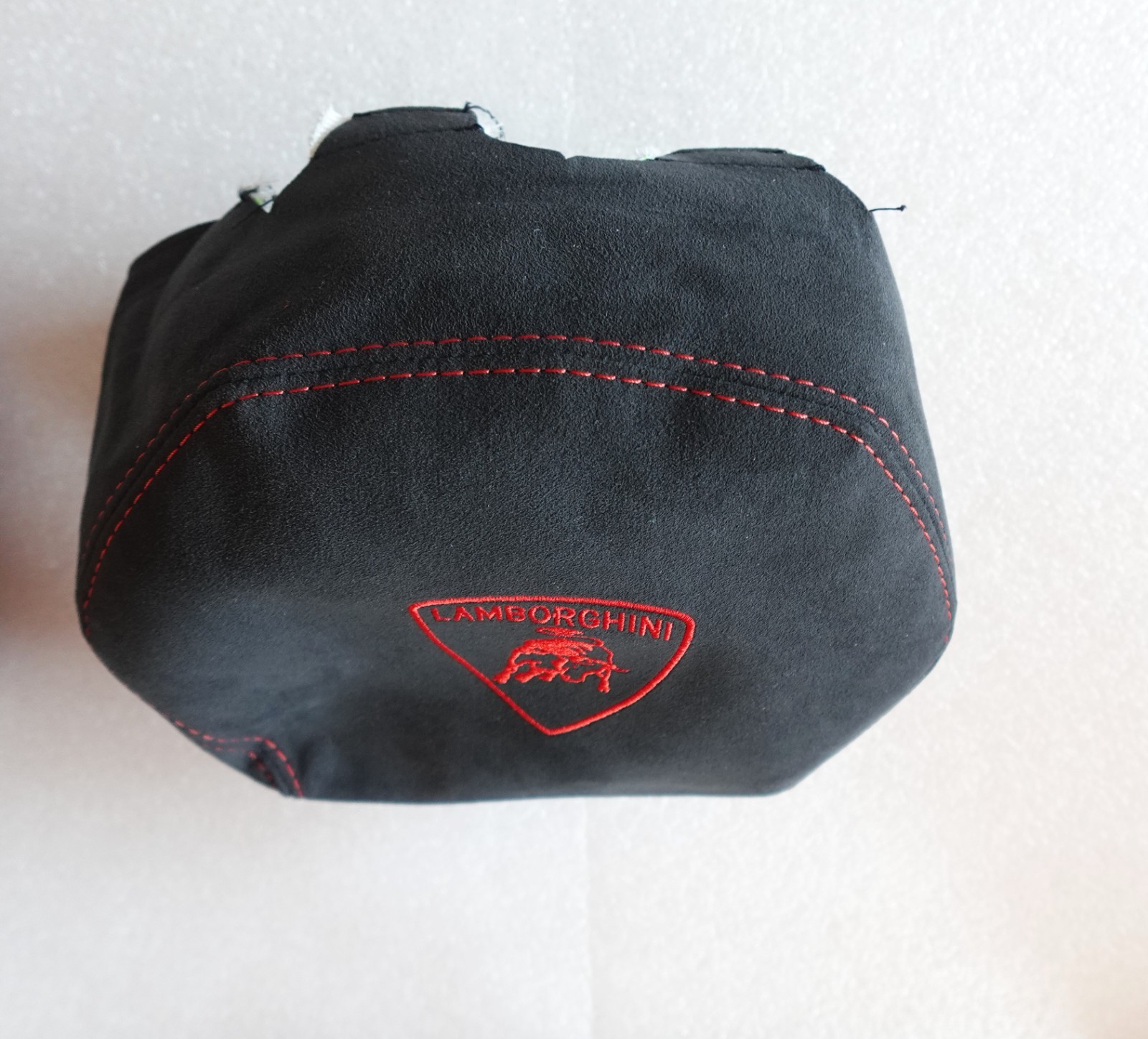 LAMBORGHINI AVENTADOR ALCANTARA RED STITCHING OEM LOGO HEADREST COVERS SET R & L