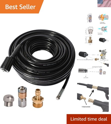 #ad 25FT High Pressure Washer Hose with 2 Nozzle Options 5800 PSI Brass Jetter Kit $55.28