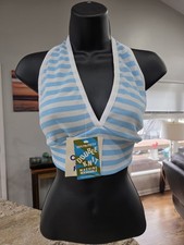 NOS Vtg 1970s Halter Top Double Knit Deadstock One Size Fits All Blue / White