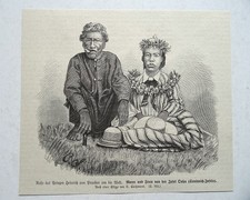 Journey Prince Henry of Prussia around the world. Couple Island of Oahu, wood engraving 1879