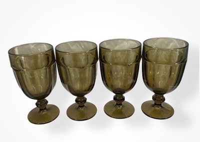Libbey Gibraltar Duratuff Smokey Brown Tea Glasses Water Goblets 16 oz Set of 4