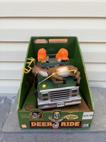 Gemmy DEER RIDE Animated Jeep Hunters Singing Deer Lights Up Plays Music *READ*
