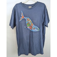 Liberty Organics Whale Graphic T-Shirt Mens Large Blue Organic Cotton USA Made