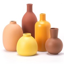 Ceramic Vase Set of 5, Neutral Modern Farmhouse Decorative Vases