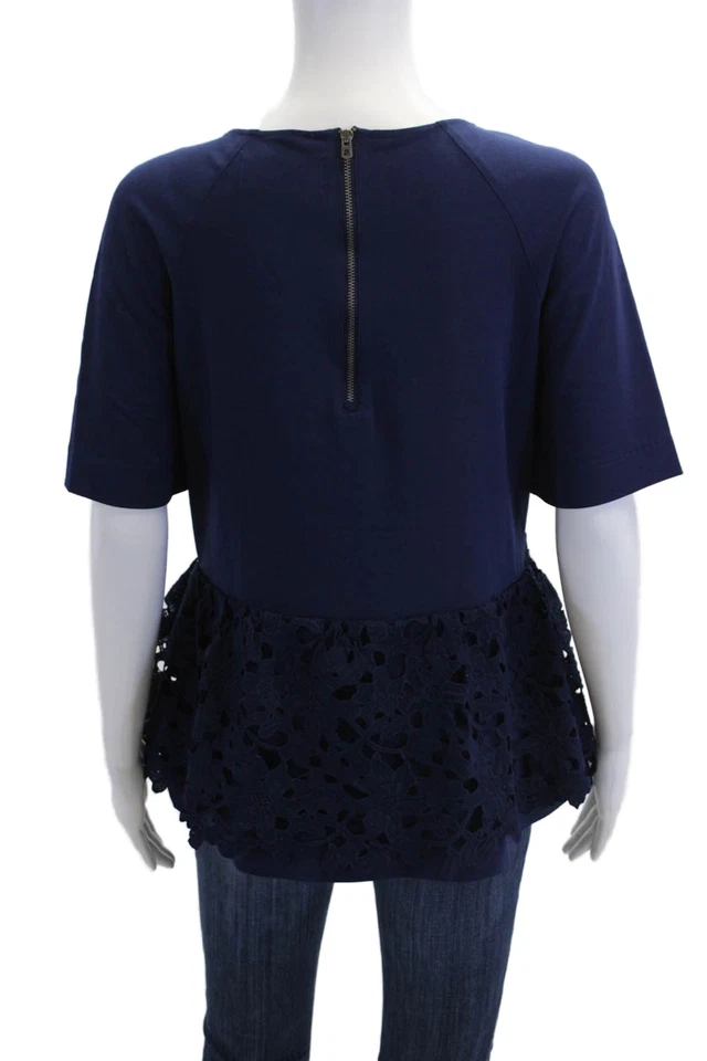 Dolce Vita Womens Crew Neck Floral Eyelet Zip Back Blouse Top Navy Blue Size M - Image 3 of 4